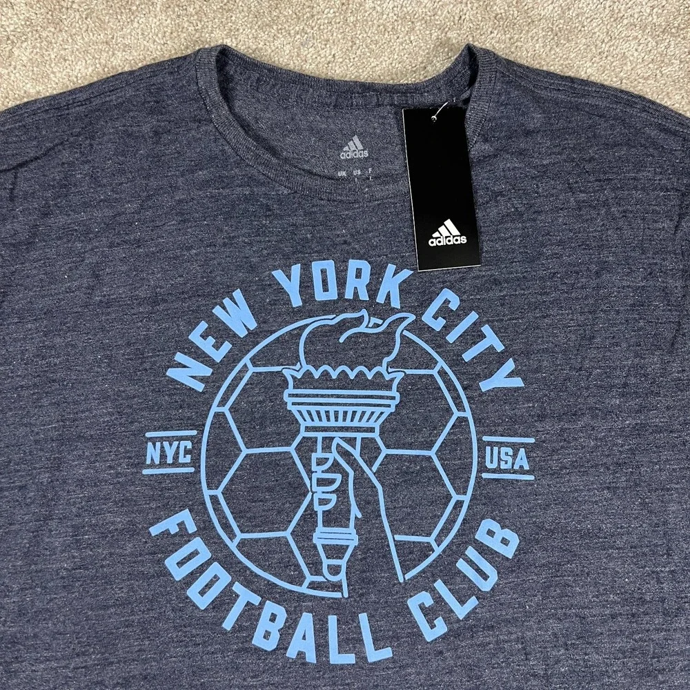 Adidas Mens Large Blue New York City FC Short‎ Sleeve Soccer Performance Tee NWT